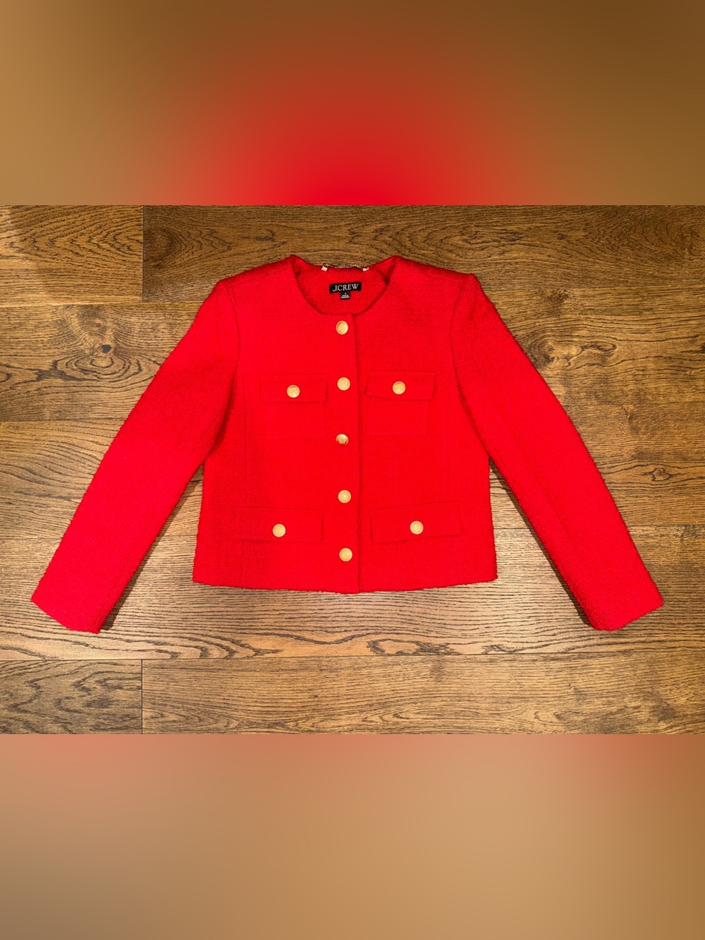 J. Crew Bright Red Cropped Button Jacket Size 0